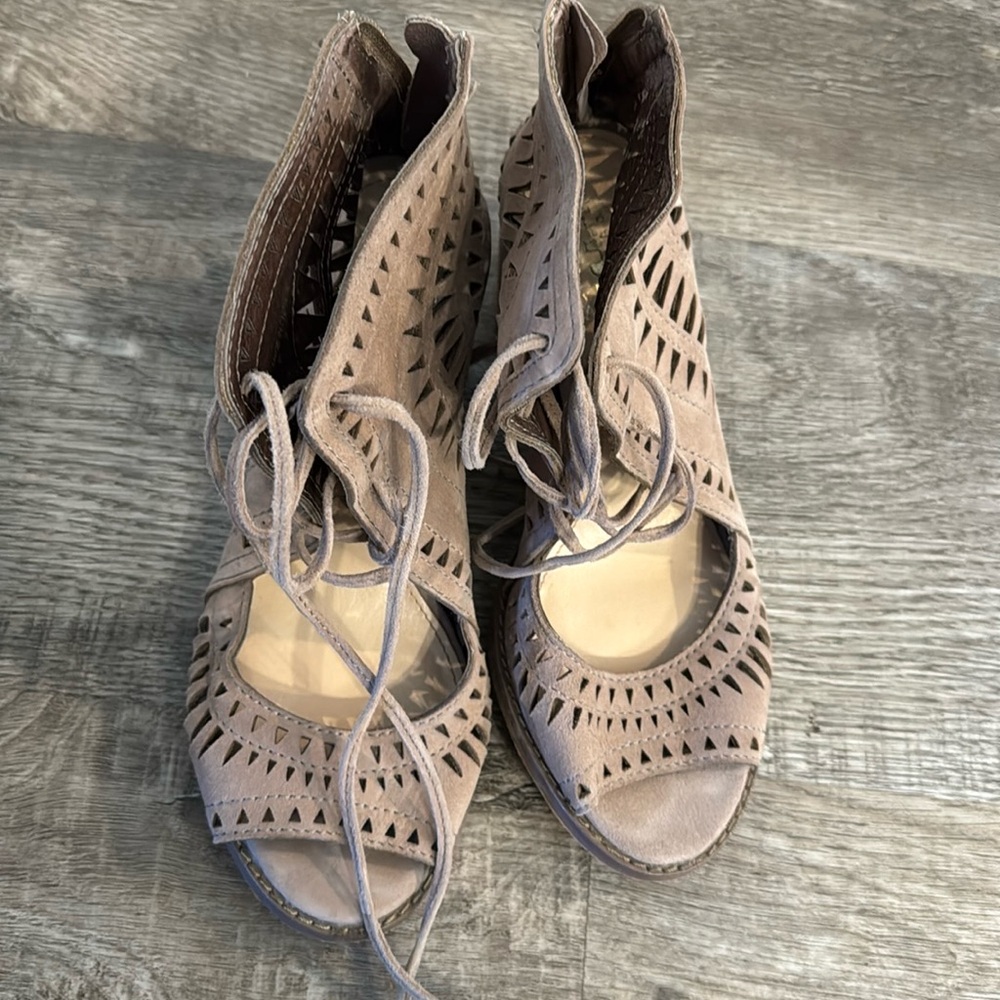 Vine camuto lace up ankle open toe booties